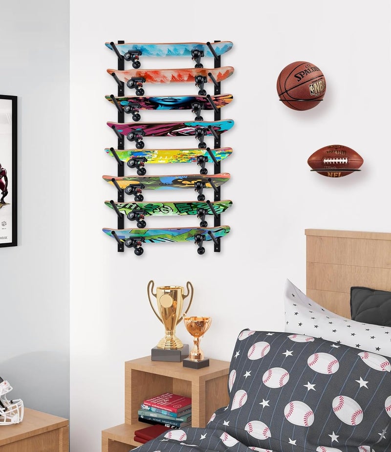 BiJun Skateboard Wall Mount, Snowboard Wall Mount Display, Horizontal Ski Wall Rack, Skateboard Rack Storage Holder Longboard Hanger - Image 5